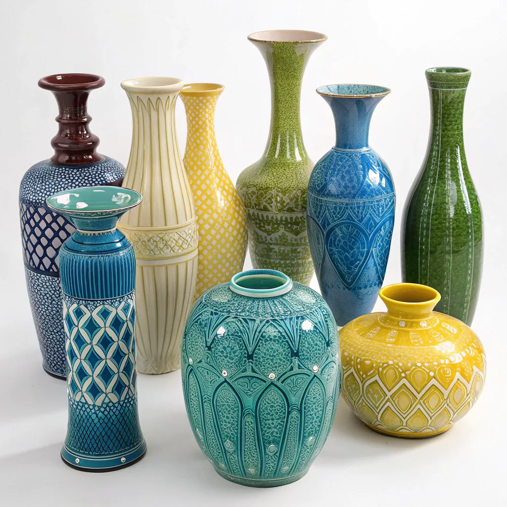 Image of a stunning ceramic vase collection in various colors and sizes.